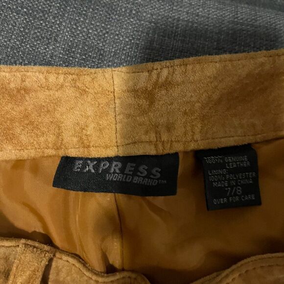 Vintage Express World Brand Suede Leather Pants - Size 7/8 - Tan Bootcut Western - Picture 4 of 7